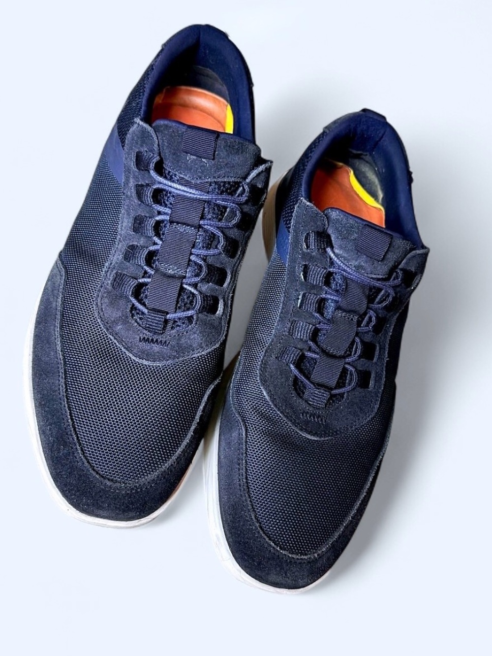 Wolf & Shepherd Navy Knit & Suede hybrid Sneakers removable memory foam sole